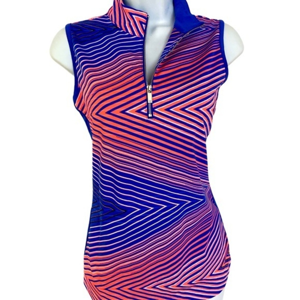 Tail Quarter Zip Top - S blue orange , white , polyester spandex